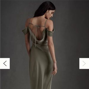 BHLDN Ira Satin Charmeuse Dress in moss color